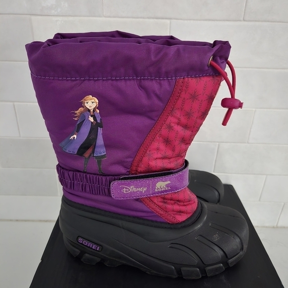 Sorel Disney Frozen Anna Flurry Snow Boots Waterproof Insulated Purple Pink Kids - Picture 2 of 9